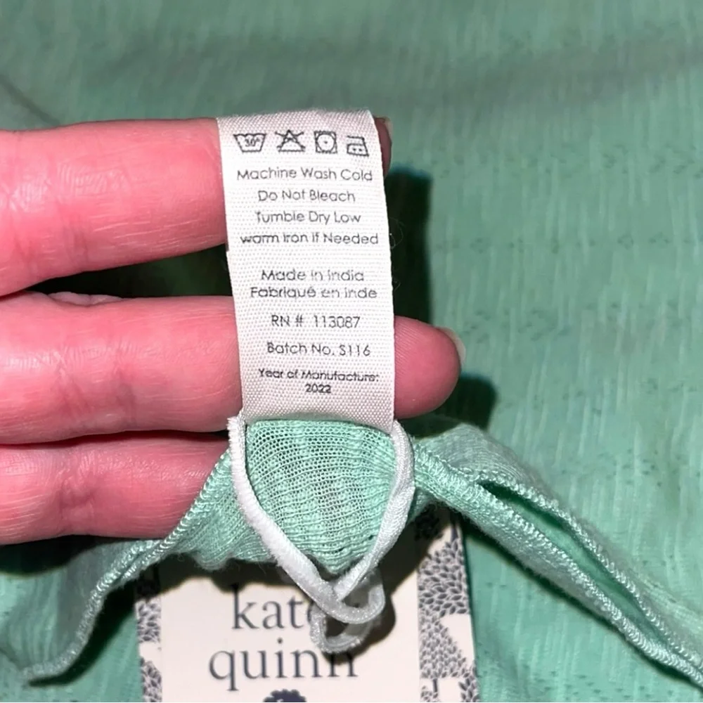 NWT Kate Quinn Organic Cotton Green Blanket Swaddle - 40” x 48” - Single Layer